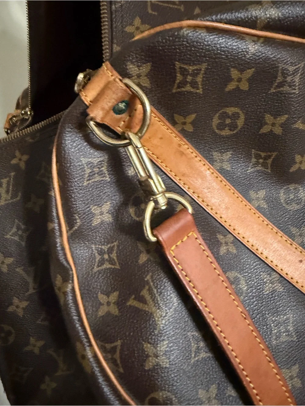 Louis Vuitton Brown Monogram Canvas Travel Duffel with Tan Leather Trim